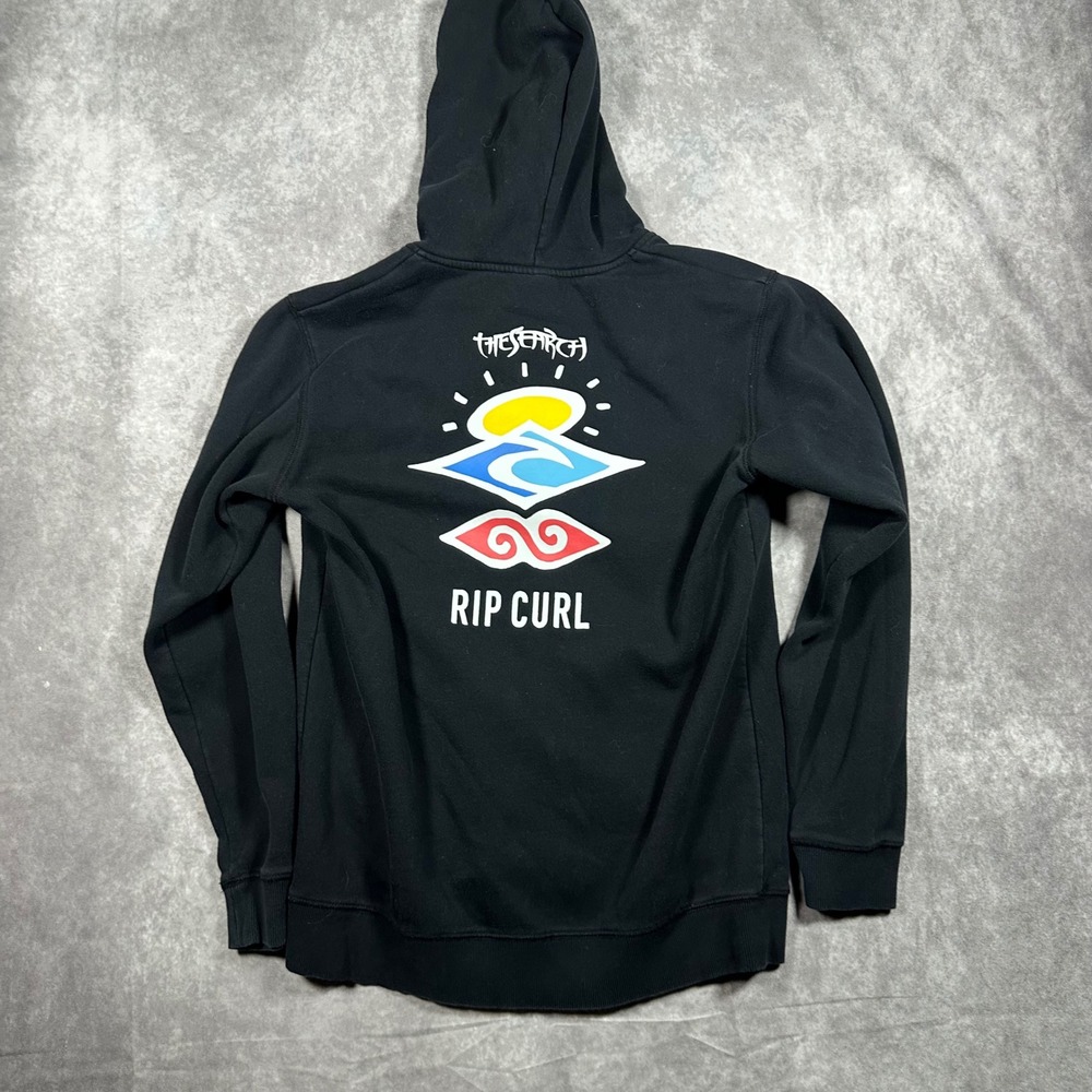 Rip Curl The Search Black Graphic Hoodie Mens M Surf Skate Pullover Sweatshirt